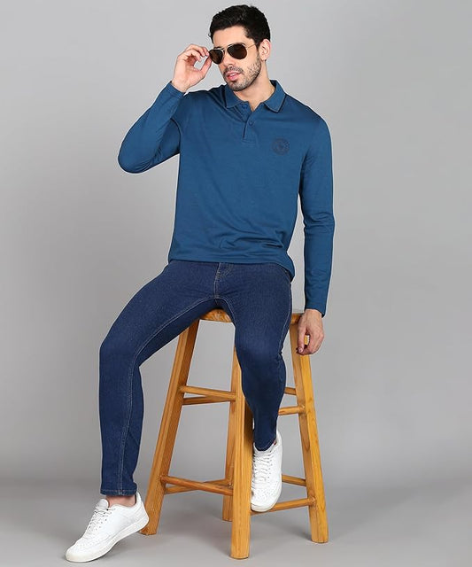 Polirexio⢠Men's Solid Long Sleeve T-Shirt with Lapel (Pack of 4)